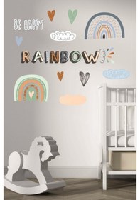 Resim Rainbow Be Happy Çocuk Odası Duvar Sticker Dekorasyon Seti Model 1 