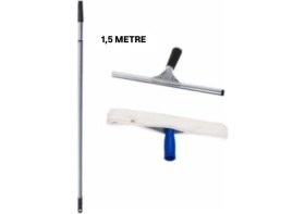 Resim Elcy Cam Temizlik Seti 1,5 Metre Teleskopik Uzayabilen Metal Sap 35 cm Cam Peluş ve Cam Çekçeği 
