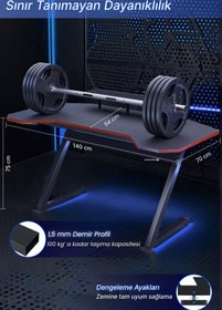 Resim Mobitopya Profesyonel Oyuncu Masası Antrasit - RGB LEDLİ - Bilgisayar Masası - Gamer - Çalışma Masası - 140*75*70 cm 