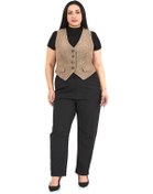 Resim Büyük Beden Düğme Kapamalı Cep Kapaklı Astarlı Kısa Balıksırtı Vizon Yelek Vizon 