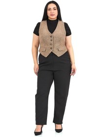 Resim Büyük Beden Düğme Kapamalı Cep Kapaklı Astarlı Kısa Balıksırtı Vizon Yelek Vizon 