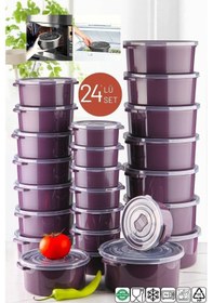Resim Nandy Home Mikrodalga ve Difrizde Kullanılabilen Saklama Kabı Seti Yuvarlak 24'lü Mürdüm 