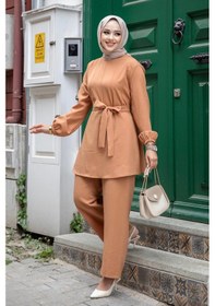 Resim Misskayle Dikiş Detaylı Tesettür Camel Takım Camel 