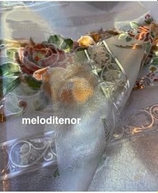 Resim Meiwa Parlak yanardöner yaldızlı lüks desenli şeffaf pvc muşamba masa örtüsü koruyucu Turuncu 100 x 140 