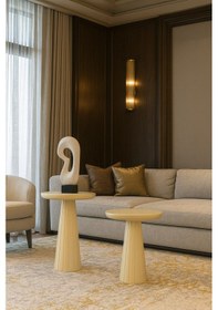 Resim Modern Tarzda Doğal Masif Ahşap Yan Sehpa 2 Li Krem Zigon Beyaz 