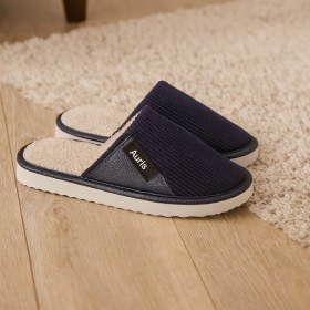 Resim Ar-060 Unisex Kadife Kumaş İçi Kürklü Kışlık Ev Terliği Lacivert 