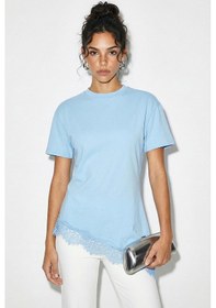 Resim Shade Kadın Dantel Detaylı Asimetrik Kesim Kısa Kollu T-shirt 1078 60286069 - Bebe Mavisi 