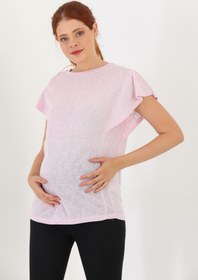 Resim MEGHAN L.A Pembe Hamile Kolu Fırfitlı Yumuşak Kumaş T-shirt 