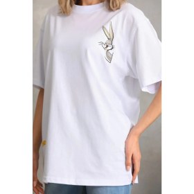 Resim Marsilyan Baskılı Oversize T-Shirt - Beyaz - 