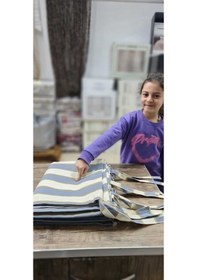 Resim Devrim Olivya Tekstil Gri-krem Çizgili Özel Dikim Lüks Halkalı Branda Balkon Perdesi Gri - Krem 