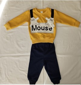 Resim Erkek Bebek Mouse Yazılı İkili Takım Sarı - Siyah 