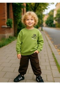 Resim Zekids Erkek Çocuk Snow Team Yazılı Tasarım Sweatshirt-16211 Yeşil 