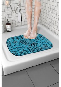 Resim Desenli Banyo Paspası Kaymaz Taban Yumuşak Esnek Paspas Islak Zemin Hijyenik Paspas 40x60 Cm Mavi 