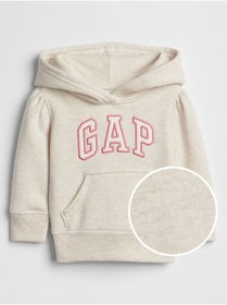 Resim GAP Kız Bebek Bej Logo Kapüşonlu Fleece Sweatshirt 