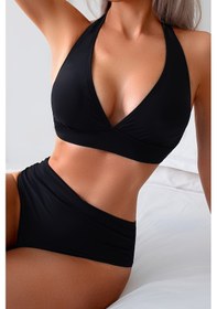 Resim Angelsin Yandan Büzgülü Bikini Takım Çıkartılabilir Kaplı Siyah 