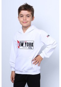 Resim Hçm Erkek Çocuk Kapşonlu Sweat Baskılı Cepli C34 Beyaz 