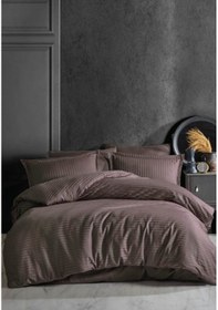 Resim Clasy Çizgili Tek Kişilik Saten Nevresim Takımı Koyu Kahve Çok Renkli 