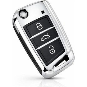 Resim Volkswagen T-roc Taigo T-cross Polo Golf Tiguan Anahtar Koruma Kılıfı Krom Siyah 