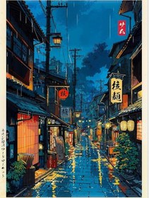 Resim Anime Tokyo Sokakları Poster Japonya Gece Manzarası Duvar Posteri Çerçevesiz Dekoratif Poster 