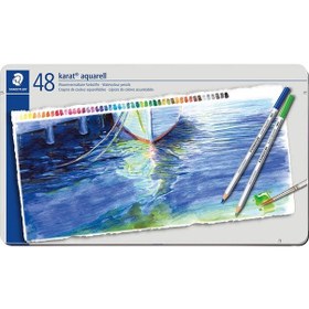 Resim Staedtler Karat Aquarell Sulu Kuru Boya Metal Kutu 48 Renk 
