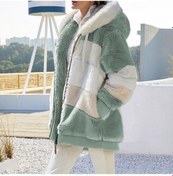 Resim Avrupa Amerika Birleşik Devletleri 2024 Sonbahar Kış Sıcak Peluş Fermuarlı Cep Kapşonlu Bol Ceket Kadın Yeşil 