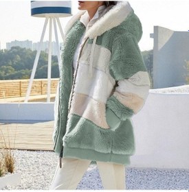 Resim Avrupa Amerika Birleşik Devletleri 2024 Sonbahar Kış Sıcak Peluş Fermuarlı Cep Kapşonlu Bol Ceket Kadın Yeşil 
