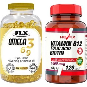 Resim Omega 3-6-9 Balık Yağı 180 Softgel & Nevfix Vitamin B12 1000 Mcg 120 Tablet 