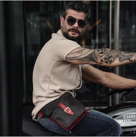 Resim twingold Kişiye Özel %100 Deri Unisex All in One Bel ve Bacak Çantası - Kırmızı/Antrasit 