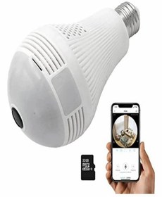 Resim Gerçek 1080P FHD Ampul Kamera Balık Gözü Lens 360° Panoramik Ev Güvenlik Kamerası + 32GB Hafıza Kart 