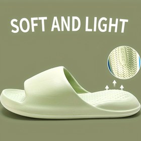 Resim Unisex Casual EVA Terlikleri, Yumuşak Açık Burunlu Slip-on Düz Topuk Sandaletler, Rahat Tüm Mevsim İç Mekan Yaz Banyo Ayakkabıları, Düz Renk 