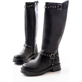 Resim 02-307 Siyah Düz Topuklu Günlük Bayan Binici Çizme 