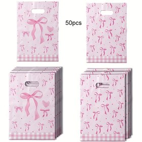 Resim 50 Adet/Set, Sevimli Fiyonklu Küçük Hediye Çantaları, 16.0cm*24.89cm Küçük Tote Paketleme Çantaları. 