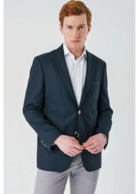 Resim İmza Gabardin Mono Yaka Tek Yırtmaç 6 Drop Comfort Fit Rahat Kesim Basic Ceket 1002240006 - Lacivert 