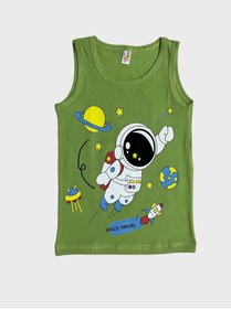 Resim elmas kids Erkek Çocuk Pamuklu Yeşil Krem Kahve Astronot Desenli 3lü Atlet 