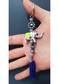 Resim Nazar Boncuklu Boncuk Püsküllü Yeşil Filli Anahtarlık 