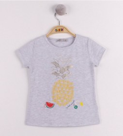 Resim Toontoy Kids Toontoy Kız Çocuk Ananas Baskılı Tişört Gri Melanj 