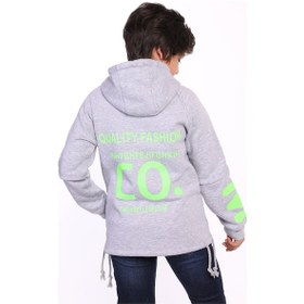 Resim Toontoy Kids Toontoy Erkek Çocuk Kapüşonlu Fermuarlı Cepli Düşük Omuz Baskılı Reglan Kol Örme Hırka - Beli Ayarlanabilir Bağcıklı 3 İplik Şardonlu Gri 