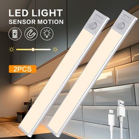 Resim 2 Adet LED Hareket Sensörlü Dolap Işığı, Tezgah Altı Mutfak Gece Aydınlatması, Kablosuz Manyetik USB Şarj Edilebilir Gardırop ve Dolap Işıkları, Pille Çalışan Merdiven ve Dolap Aydınlatma 
