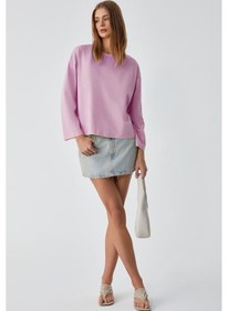 Resim Grimelange Basıl Kadını Oversize %100 Organik Pamuk Örme Uzun Kol Pembe T-shirt Pembe 