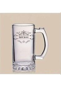 Resim Kişiye Özel İsim Yazılı Cam Bira Bardağı Özel Tasarım Kulplu Bira Kupası Renkli 