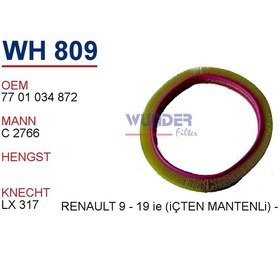 Resim WUNDER WH809 HAVA FİLTRESİ - RENAULT 9 - 19 ie (iÇTEN MANTENLi) - 
