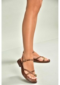 Resim Fox Shoes U267763509 Taba Alçak Topuklu Gold Yüzük Detaylı Kadın Sandalet Taba-suni Deri 
