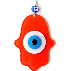 Resim Nazar Boncuklu Turuncu Fatma Ana Bereket Eli Cam Duvar Süsü 