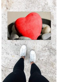 Resim Dijital Baskı Kırmızı Kalp Desen Kapı Önü Paspası K-1051 