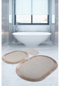 Resim Bonny Home Pera Krem 3'lü Banyo Paspası Seti Kaymaz Tabanlı Krem 