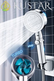 Resim KUSTAR Krom Pervaneli 6 Fonksiyonlu Aç Kapa Turbo Duş Seti Örgülü Hortum Ve Askı Tasarruflu Duş Başlığı 
