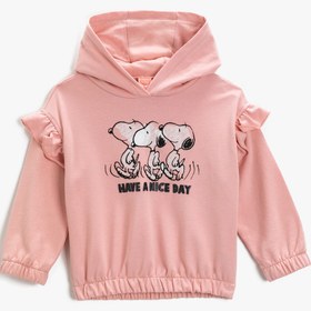 Resim Kız Bebek Snoopy Lisanslı Kapüşonlu Sweatshirt Pamuklu 