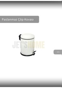 Resim Jet's Home Pedallı Banyo Çöp Kovası Paslanmaz 5 Lt Mutfak Çöp Kutusu Beyaz Beyaz 