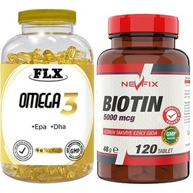Resim Flx Omega 3 Balık Yağı 90 Softgel & Nevfix Biotin 5000 Mcg 120 