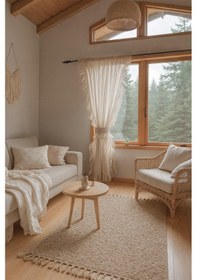 Resim Fırfırlı Tül Perde Tek Kanat Romantik Volanlı Bağlamalı Taş 